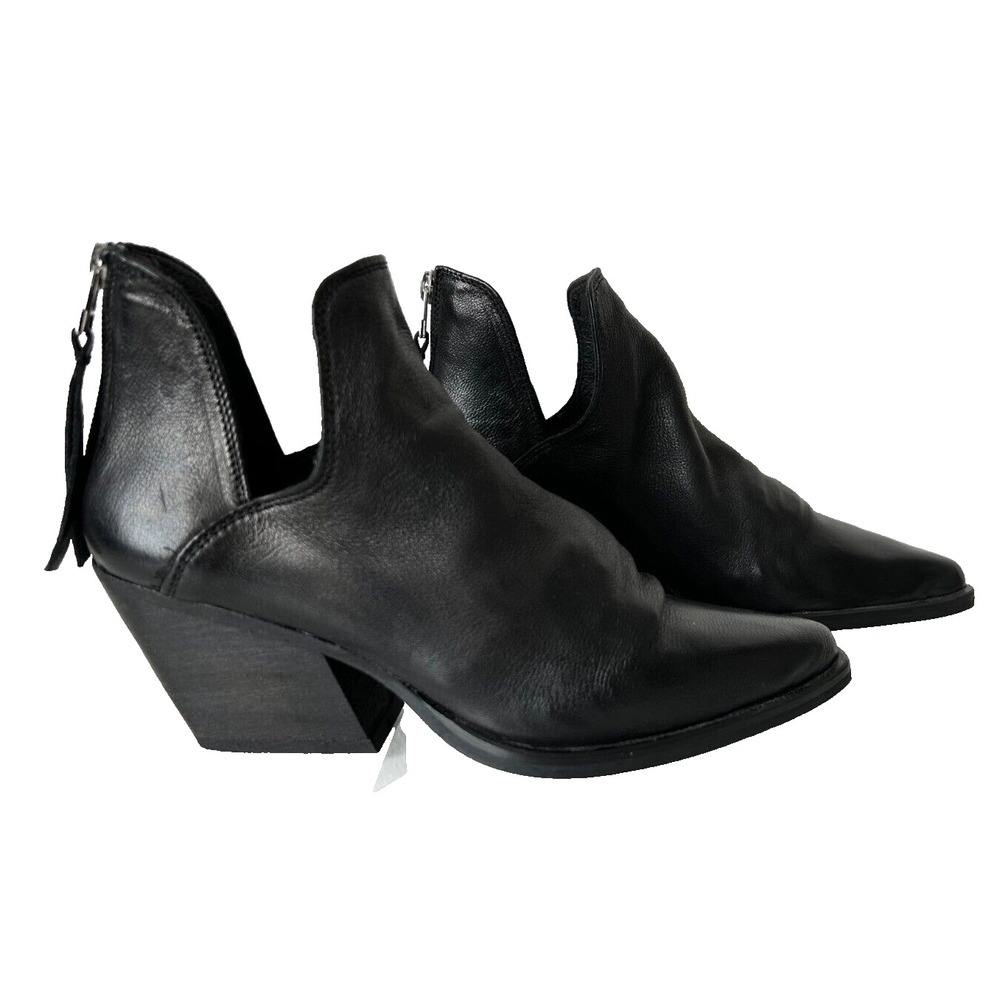 Colo Handmade in Portugal Leather Bootie Zip Block Heel Pointed Toe Black 6 VGUC